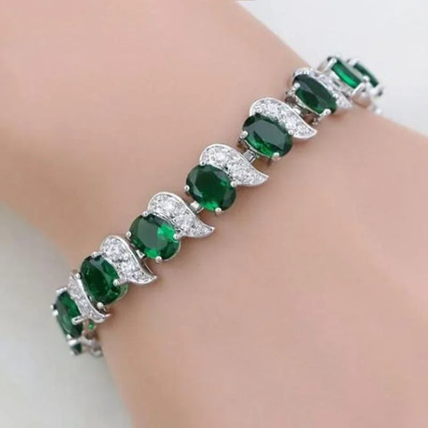 Graceful Green Crystal Leaf Bracelet