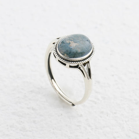 925 sterling silver moss agate women's ring