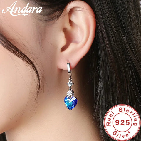 925 Sterling Silver Earrings Blue Crystal