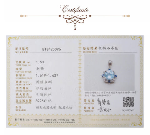 Potiy 925 sterling silver Natural Sky Blue Topa Pendant for women jewellery elegant sets  retro luxury quality  valentines Gifts