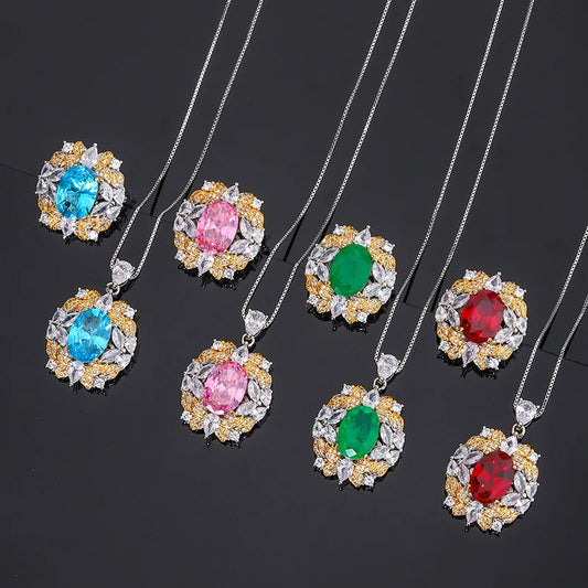 Aquamarine Necklace Zircon Pendant Necklace for Women European and American Style Emerald Ring Red Tourmaline Ring