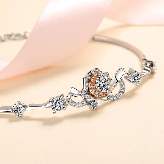 Sparkling 1.4CT Real Moissanite Rose Flower Bracelet