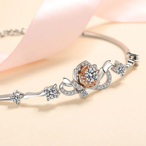 Sparkling 1.4CT Real Moissanite Rose Flower Bracelet