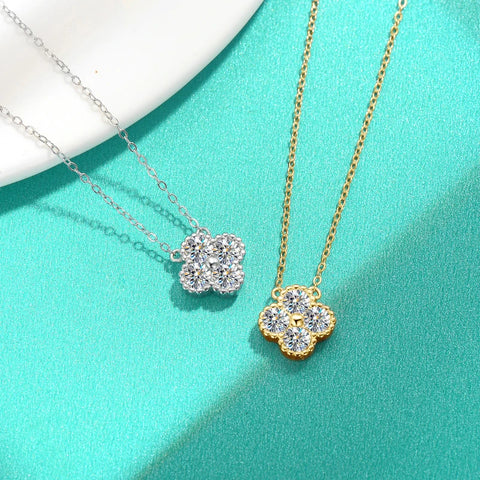 IOGOU Flower Clover Moissanite Pendant Necklace 925 Silver Clavicle Adjustable Chain for Women Girls Gift GRA Certified Jewelry