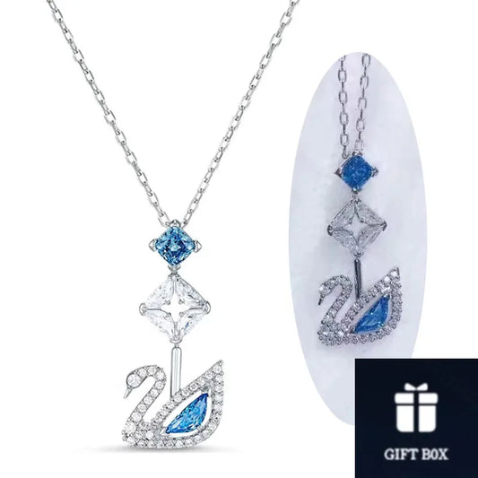 2025 New necklace Swan Blue square diamond crystal element necklace suitable for women's exquisite jewelry Valentine's Day gifts