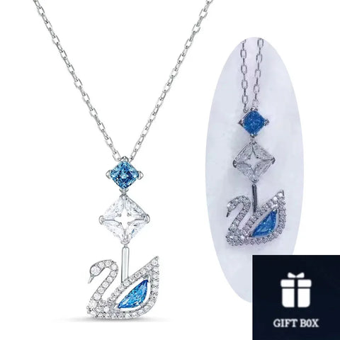 2025 New necklace Swan Blue square diamond crystal element necklace suitable for women's exquisite jewelry Valentine's Day gifts