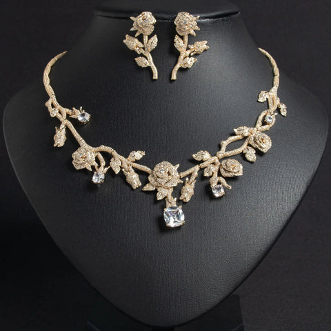 Autumn and winter earrings temperament flowers rose necklace full of diamonds suit women