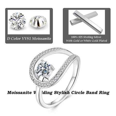 BAMOER Moissanite Wedding Stylish Circle Band Ring