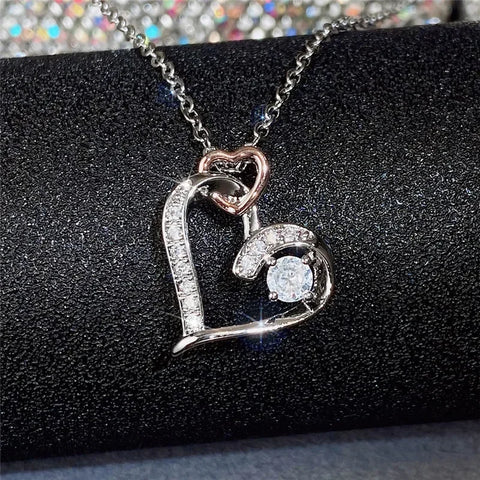 Double Heart Design Pendant Necklace