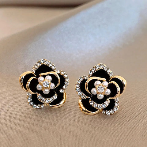 Dripping Zircon Pearl Flower Earrings