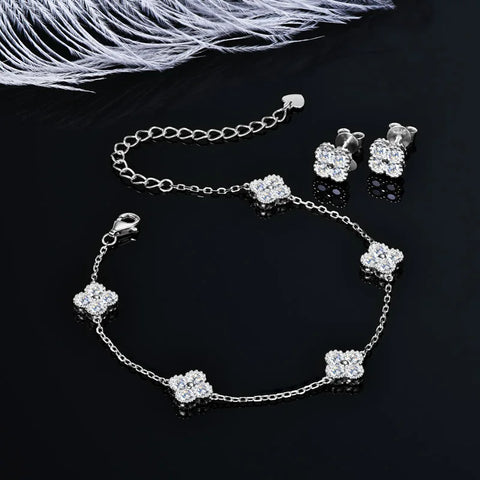 IOGOU 3 In 1 Clover Flower Pendant Necklace Earrings
