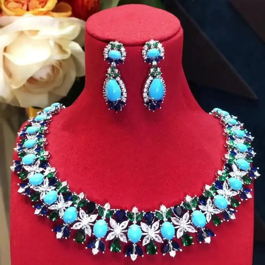 Jimbora New Trendy Luxury Necklace Earrings Bracelet Ring Jewelry Sets For Women Wedding Party Dubai Bridal Jewelry Set Gift