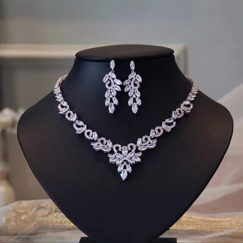 Light luxe zircon necklace Earrings set chain Bridal wedding accessories Wedding Dress Evening Dinner party annual party jewelry