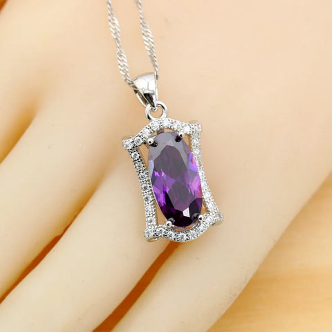 luxury Purple Zirconia 925 Silver Jewelry Sets