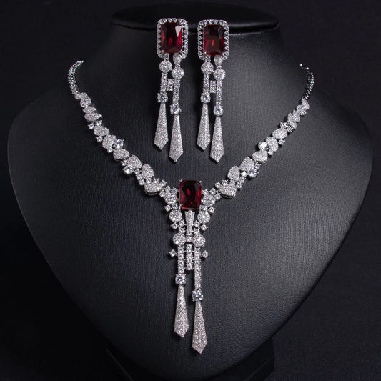 High Quality American Dubai Engagement Jewelry Sets Bridal Accessories Wedding Party Cubic Zircon Necklace Earrings Set