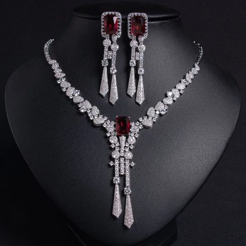 High Quality American Dubai Engagement Jewelry Sets Bridal Accessories Wedding Party Cubic Zircon Necklace Earrings Set