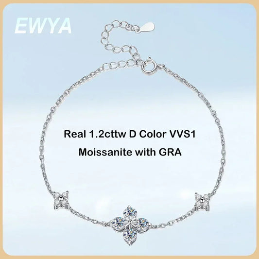 EWYA Real GRA Certified 1.2cttw D Color Moissanite Bracelet