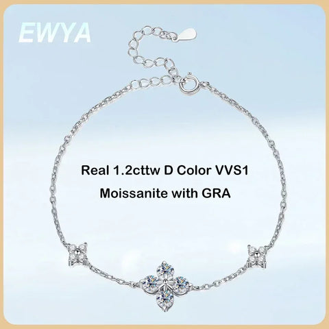 EWYA Real GRA Certified 1.2cttw D Color Moissanite Bracelet