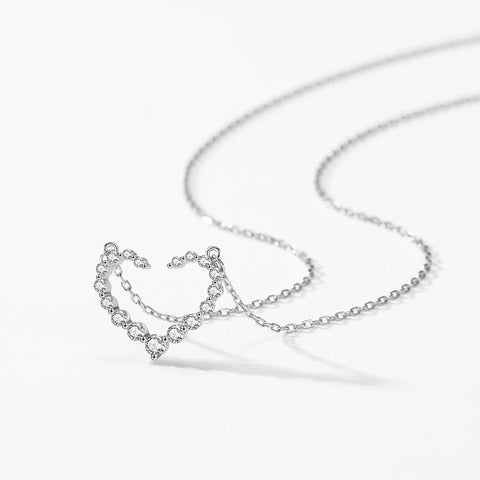 Ailmay Real 925 Sterling Silver Romantic Heart Cubic Zirconia Pendant Necklace For Women Fine Jewelry Girl Christmas Gifts