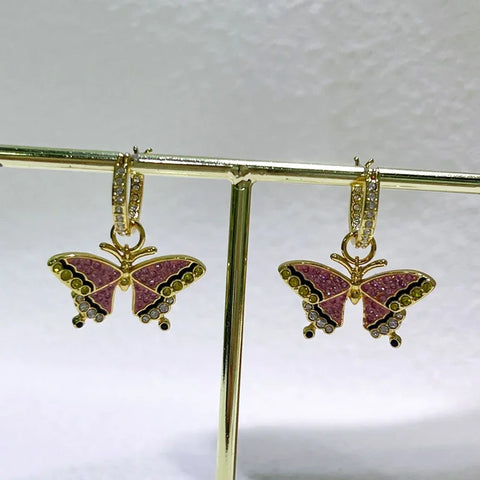 Original 2025 New Trend Fine Jewelry Set Charm Pink Butterfly Crystal Fashion Necklace Bracelet Earrings for Women's Party Gifts