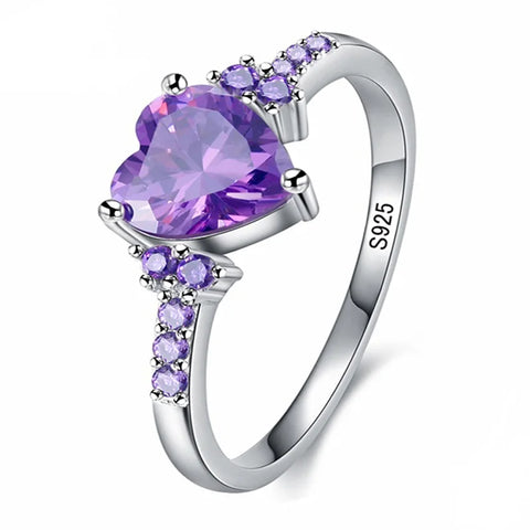 Heart Shape Amethyst Gemstone Rings