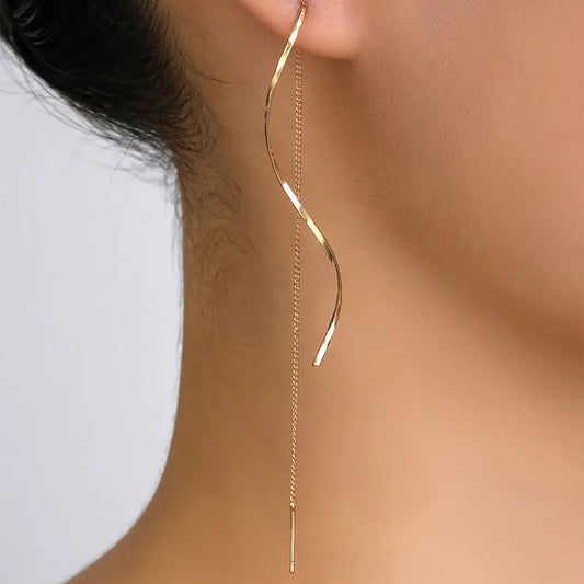 1 Pair Fashion Long Tassel Threader Earrings