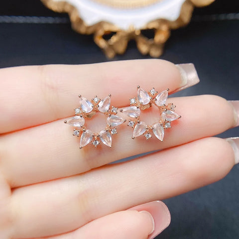 FS 3*5mm Natural Rose Quartz Flower Earrings