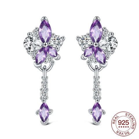925 Sterling Silver Elegant Sparkling Lucky Clover Hoops Earring