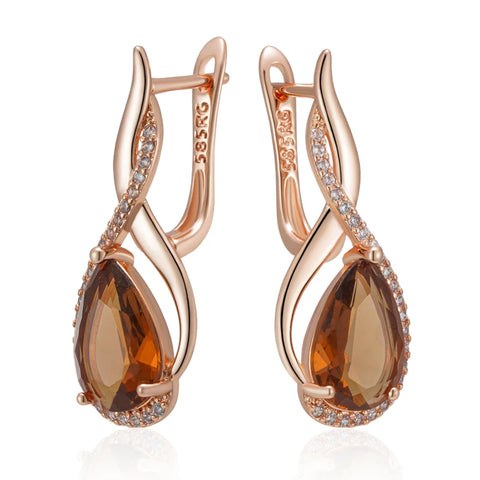 Kinel Hot Light Brown Natural Zircon English Earrings