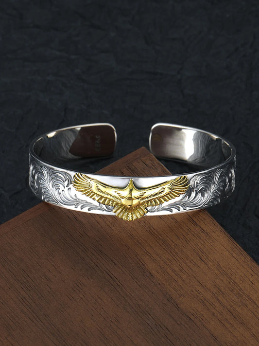 S925 sterling silver gold eagle feather bracelet