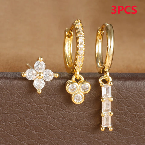 3PCS Stainless Steel Multicolor Crystal Hoop Earrings
