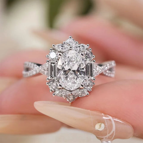 1 Carat D Color Oval Cut Moissanite Diamond Ring