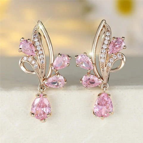 Cute Female White Pink Red Zircon Stone Hoop Earrings