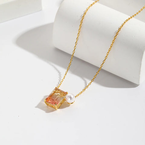 2024 New Drop Shipping Gradient Color Square Crystal Zirconia Pendants & Necklaces Jewelry Collar Colar De Plata