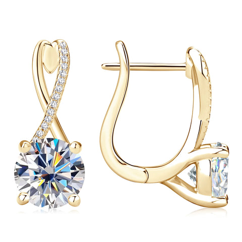 Plated 18K Gold 2 Carat Moissanite Hoop Earrings