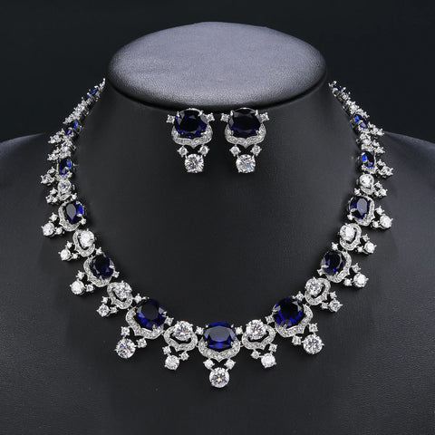 Luxury Cubic Zirconia Imitation agate stone Bridal Wedding Jewelry Set Ladies Party Lip Pendant Necklace Earrings Set  CN11330