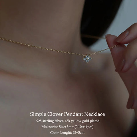 IOGOU Flower Clover Moissanite Pendant Necklace 925 Silver Clavicle Adjustable Chain for Women Girls Gift GRA Certified Jewelry