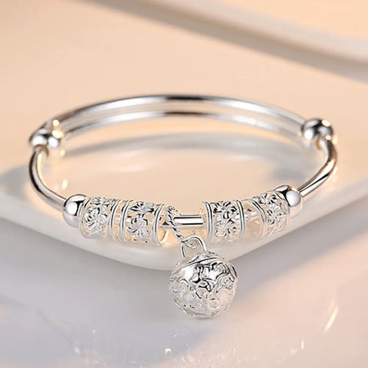 Fine Silver Color Hollow Bells Ball Bangles Bracelets