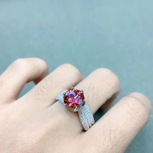 EWYA 100% Real 5CT Red Moissanite Diamond Ring