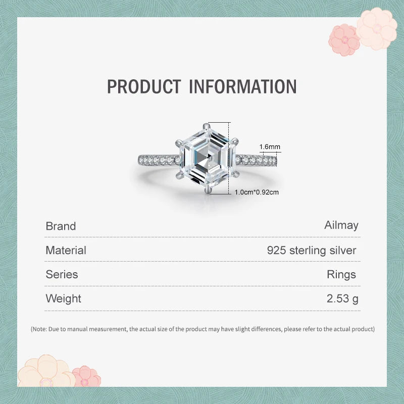 Ailmay Sparkling Hexagon Ring Fashion 925 Sterling Silver - BOLEVARD RING