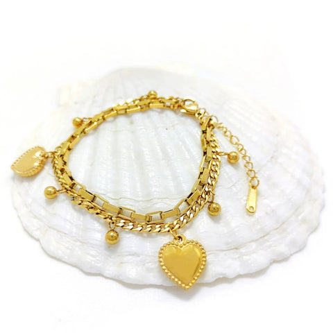 1Double Layer Heart/Small Ball Charms Bracelet