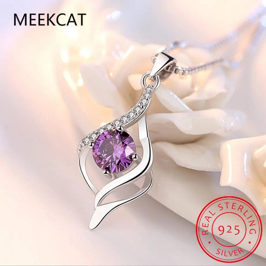 Natural Purple Amethyst 925 Sterling Silver round Cut Water Drop Pendant Necklace Gemstone Statement Fine Jewelry Colar De Prata