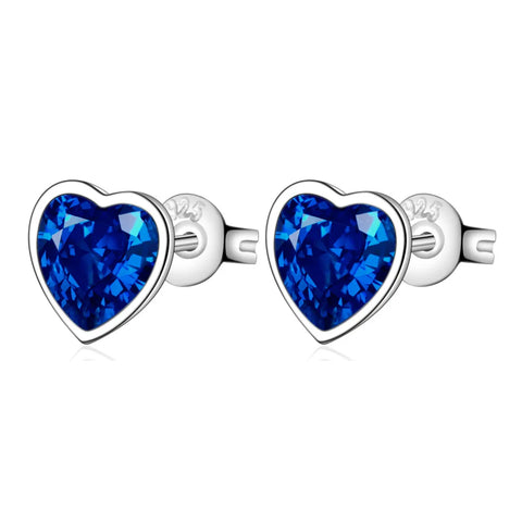 New in 925 Sterling Silver Heart Blue Crystal Stud Earrings