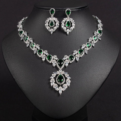 Bridal Dress Jewelry Set with Zircon Water Drop Inlaid Multi Color Matching Middle Eastern Jewelry Necklace Earrings Jewelry