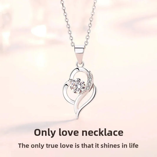 Pure Silver Necklace Women's 2021 New Style Heart Shaped Pendant Birthday Gift Ideal For Girls Friends Day Gift