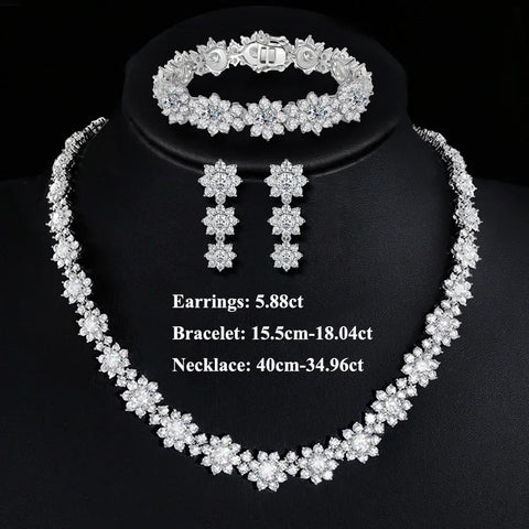 FEOBUR Full Moissanite Diamond Jewelry Set for Women 925 Sterling Silver Luxury Sunflower Necklace Bangle Bridal Wedding Sets