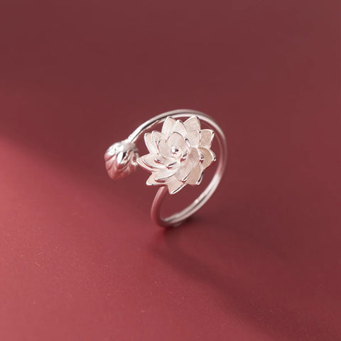 925 Sterling Silver White Lotus Adjustable Rings For Women Engagement Wedding Vintage Luxury Jewelry Accessories Wholesale