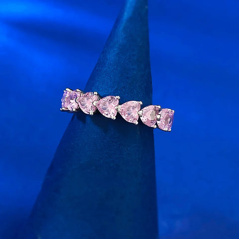 Heart-Shaped Pink Quartz Lab Diamond Ring
