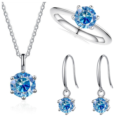 Total 2.5ct Solitaire 925 Sterling Silver moissanite Jewelry set for charm lady  for Women Fine Jewelry dating party gift