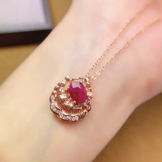 FS 6*8mm Natural Ruby Pendant Necklace Real S925 Sterling Silver Fine Charm Wedding Jewelry for Women Certificate MeiBaPJ